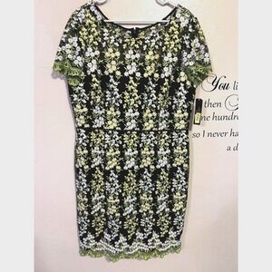 Tahari Arthur S Levine Floral cocktail Embroidered Mesh Sheath Dress cottagecore